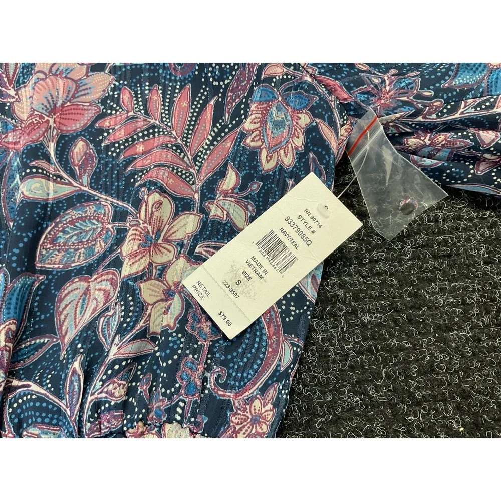Sami & Jess Floral Long Sleeve Mini Dress Women's Blue Pink Boho Size S - Picture 3 of 3